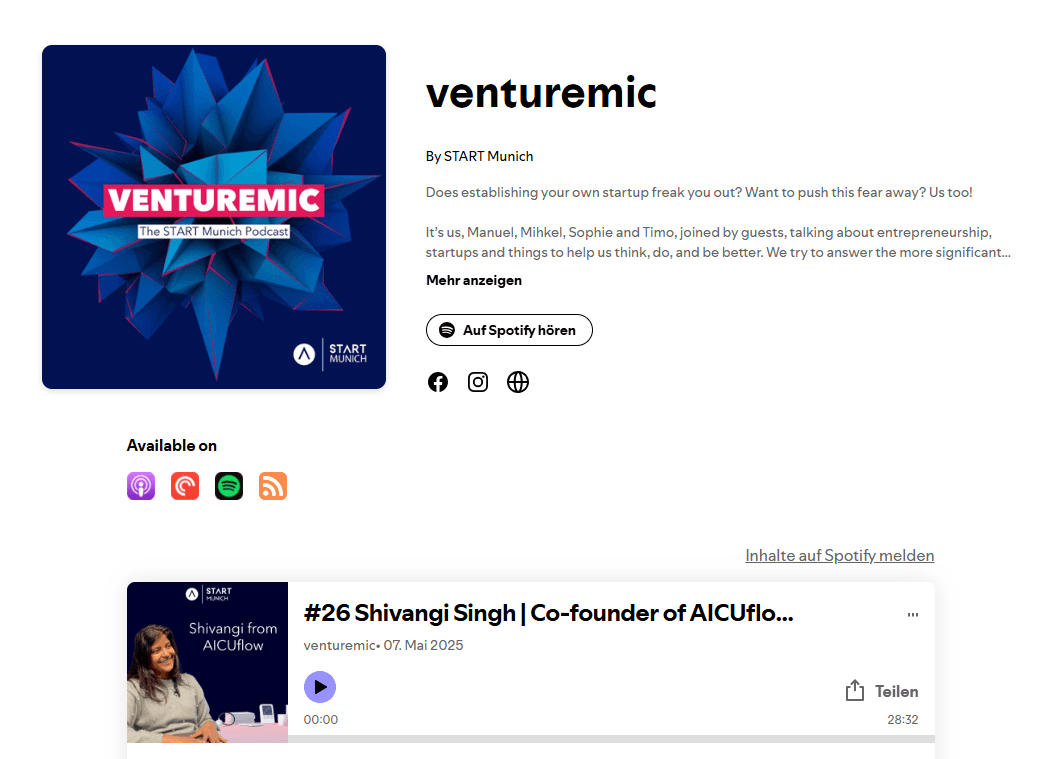 Podcast mit TUM Venture Labs und START Munich - Founder Stories