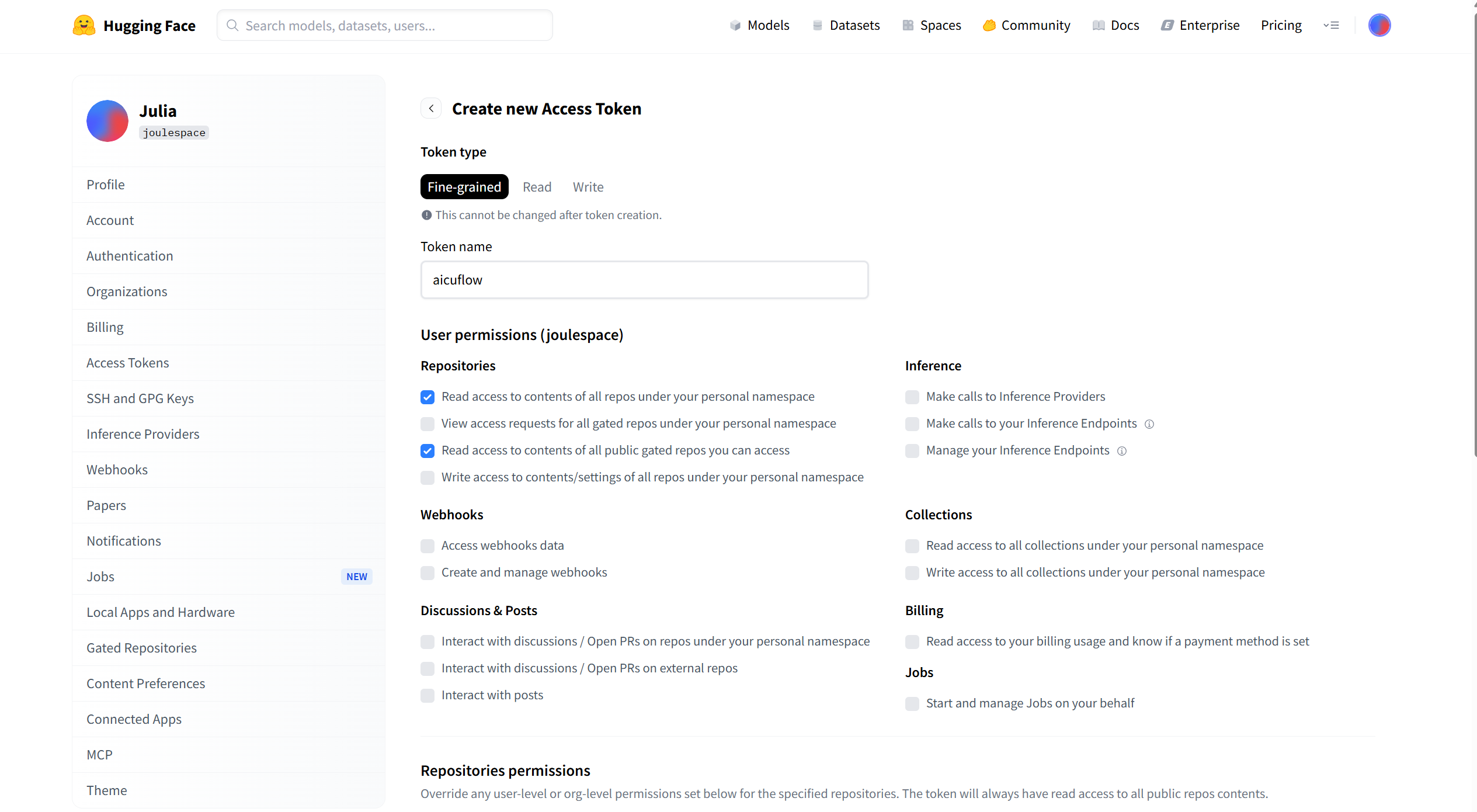Hugging Face Settings