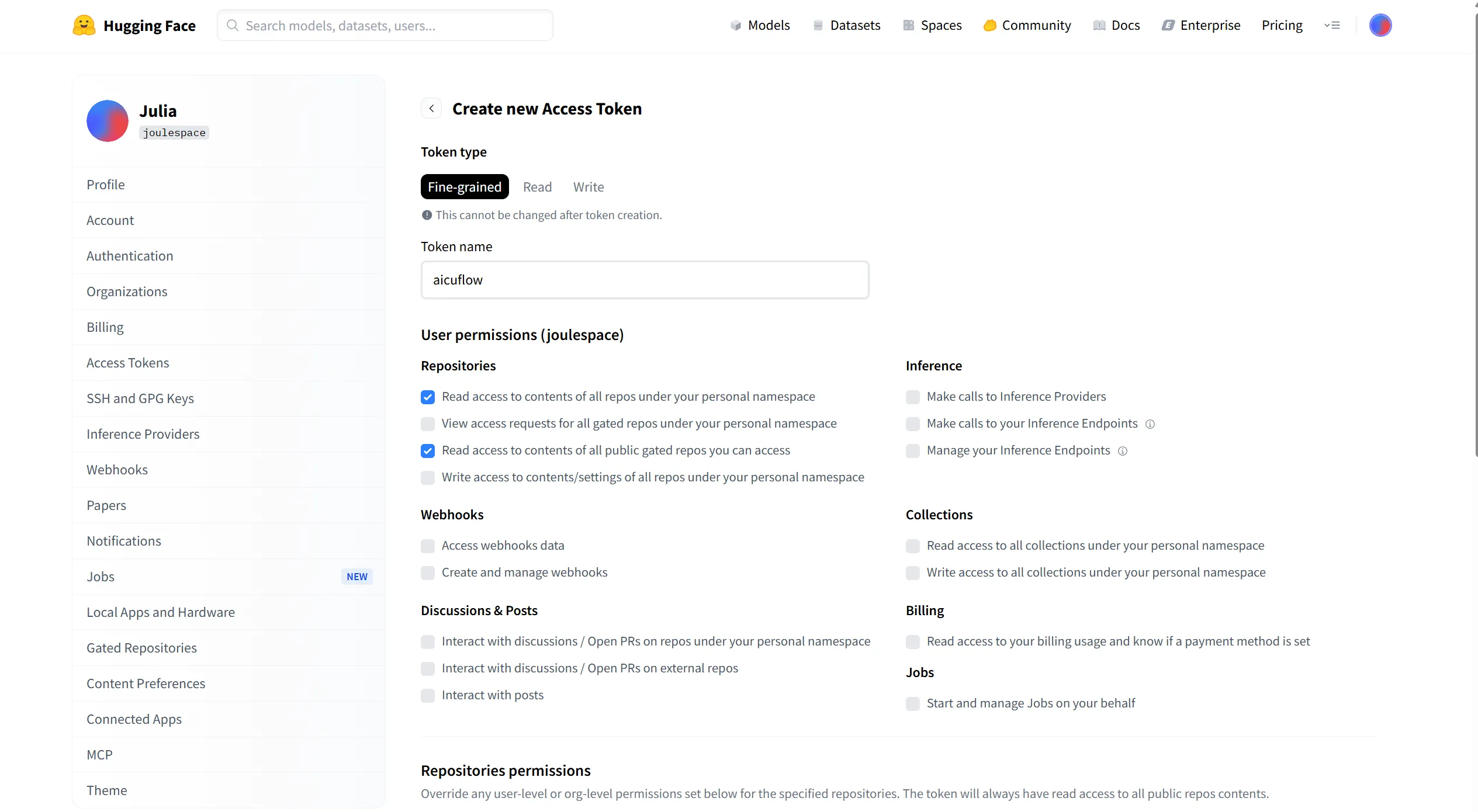 Hugging Face Settings