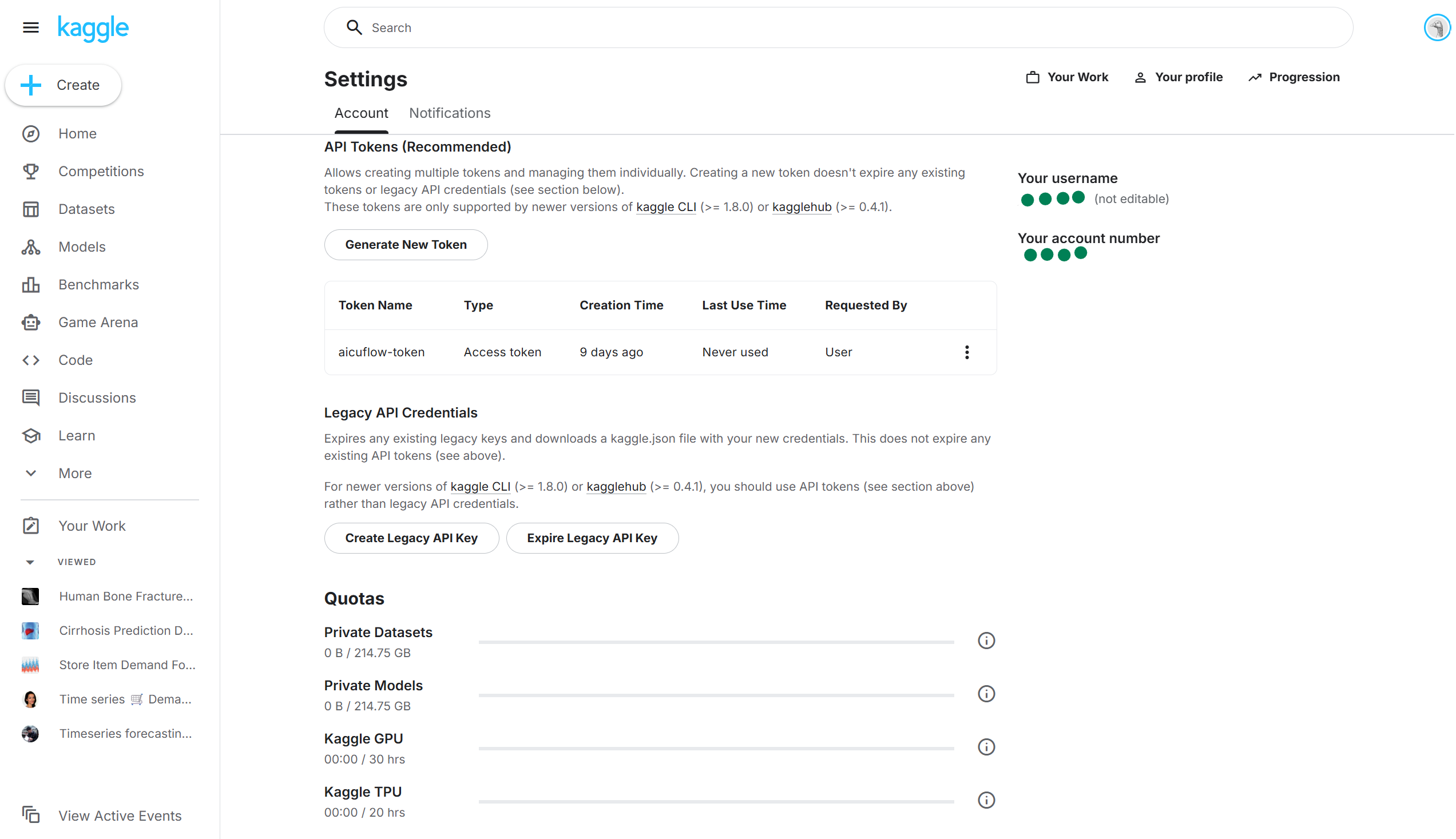 Create Kaggle API Token