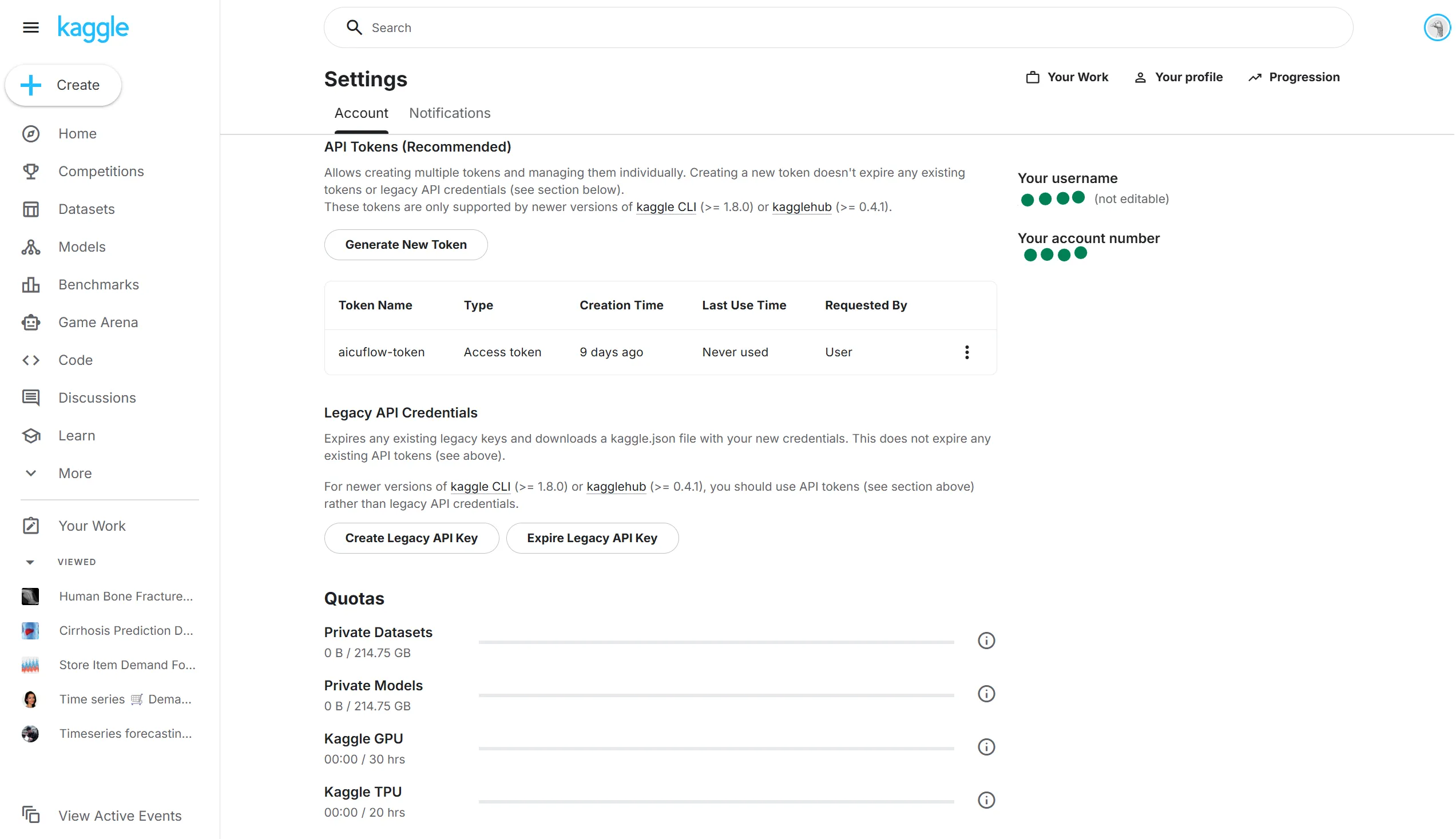 Create Kaggle API Token